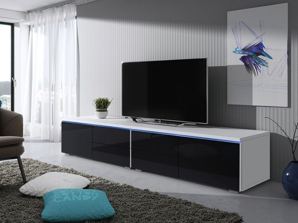 Veneti Televízny stolík s LED osvetlením FERNS D 11 - biely / lesklý čierny